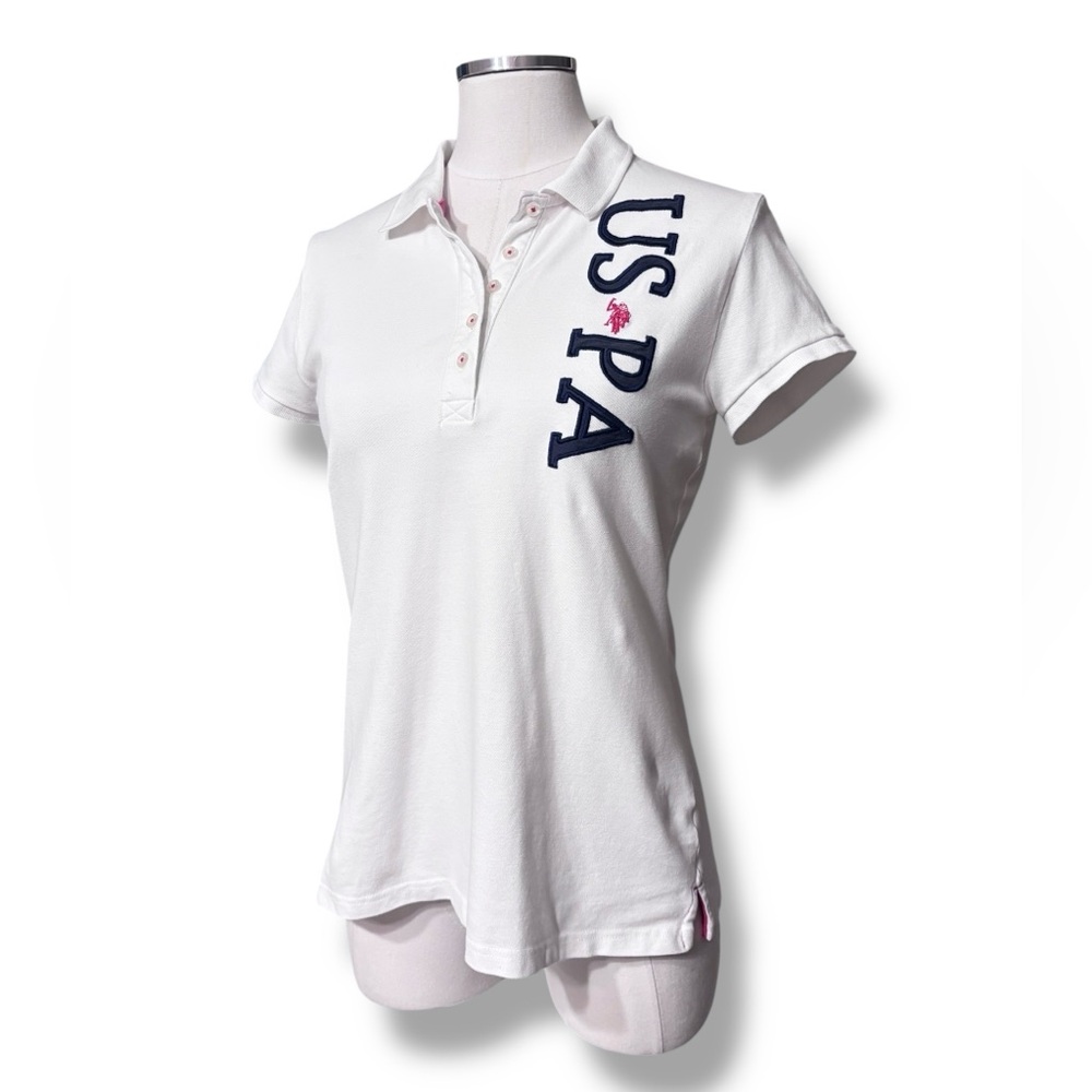 U.S. POLO ASSN. White Polo with Large Vertical Logo